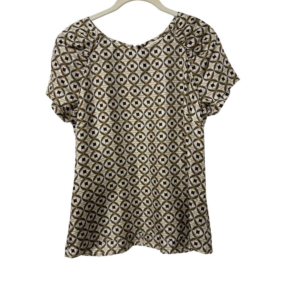 Etro Silk Short Sleeve Tan Brown Pattern Blouse Top Sz 46/Large
